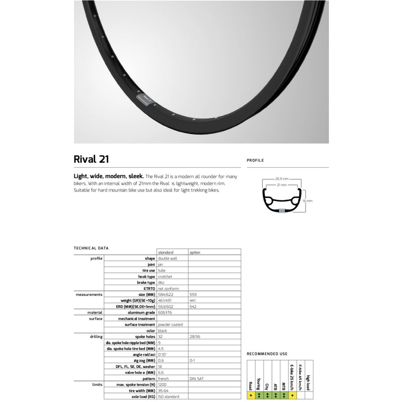 Load image into Gallery viewer, Velg Rival 21 27,5 584 32g 14G disc alu zwart
