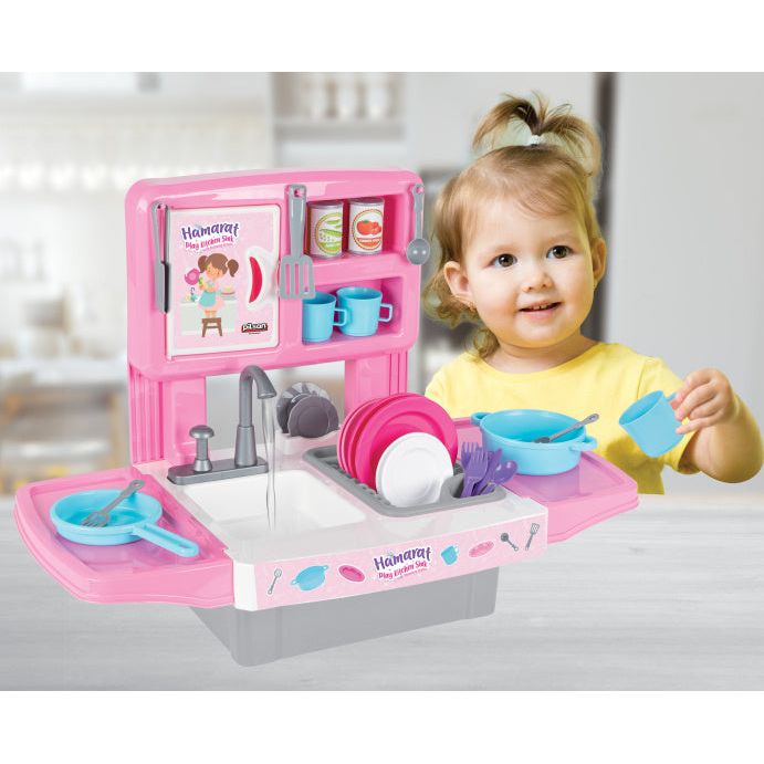 Load image into Gallery viewer, Pilsan Hamarat speelgoedkeuken met waterkraan roze 39-delig
