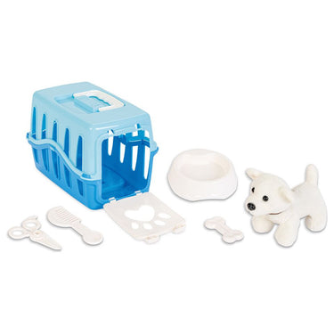 Pilsan Knuffelhondje met verzorgingsset incl. reismand blauw wit