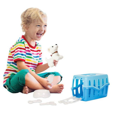 Pilsan Knuffelhondje met verzorgingsset incl. reismand blauw wit