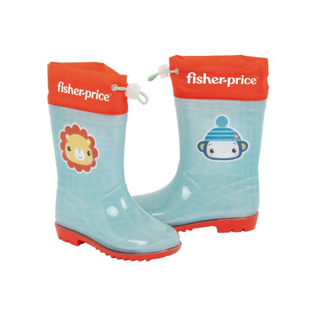 Load image into Gallery viewer, Arditex Regenlaarzen Fisher-Price junior PVC textiel lichtblauw rood maat 26
