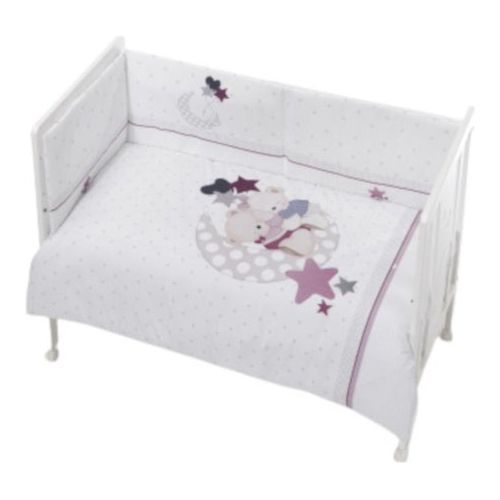 Interbaby Bedtextielset Maan 70 x 140 katoen wit roze 3-delig