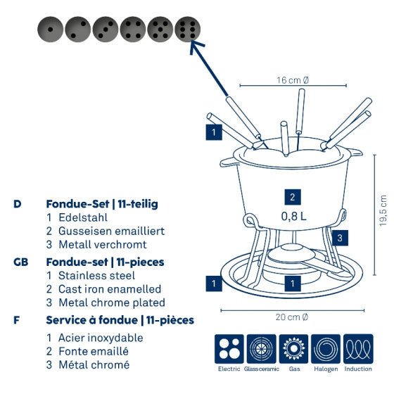 Load image into Gallery viewer, Kela Comore fondueset 800 ml 11-delig zwart
