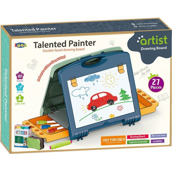 Load image into Gallery viewer, Luna Tekenbord junior 40-delig blauw groen
