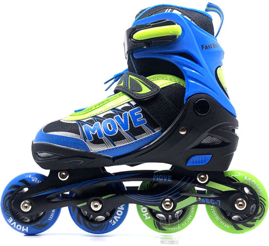 Move Inline skates Fast semi-softboot verstelbaar blauw groen maat 34-37