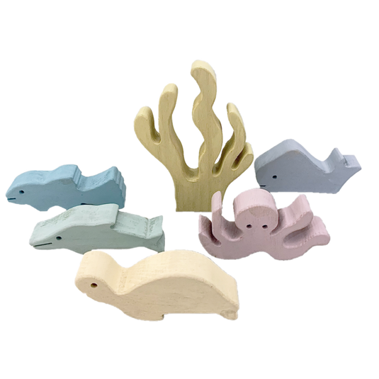 Papoose Toys Papoose Toys Pastel Wood Sea Story 6pc