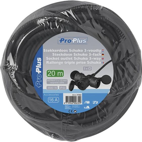 Load image into Gallery viewer, Proplus Verlengkabel Schuko 3-voudig 20 meter 3x1,5mm² zwart

