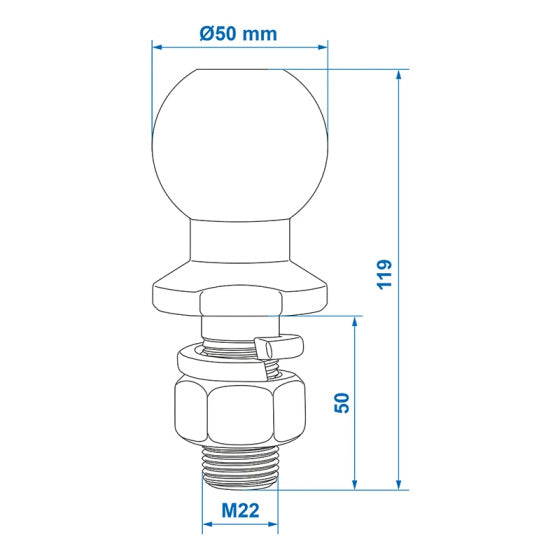 Load image into Gallery viewer, Proplus Trekhaakkogel 50 mm M22 recht staal zilver
