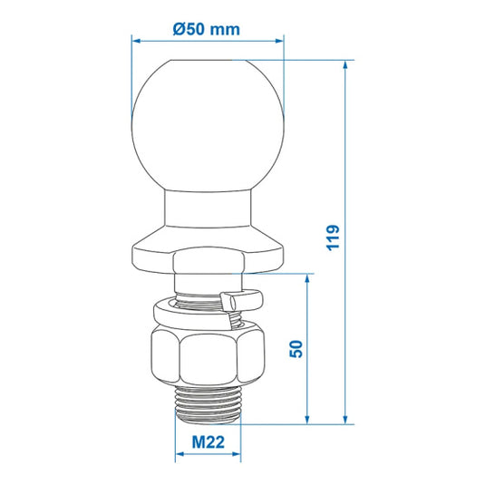 Proplus Trekhaakkogel 50 mm M22 recht staal zilver