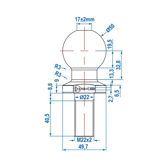 Load image into Gallery viewer, Proplus Trekhaakkogel recht Ø50mm M22 zilver
