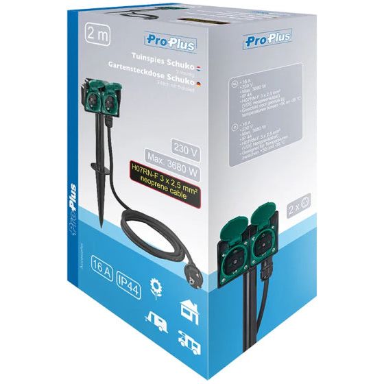 Load image into Gallery viewer, Proplus tuincontactdoos Schuko 2-voudig 2 meter 3x2,5mm² zwart
