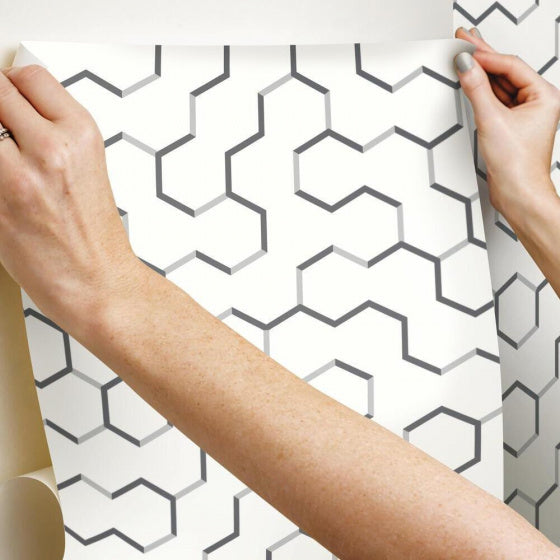 Load image into Gallery viewer, Roommates Behang Peel and Stick Geometric 503 cm vinyl grijs
