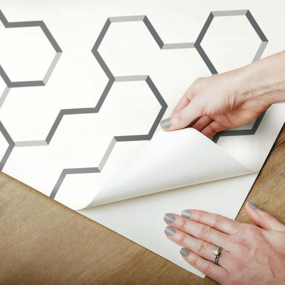 Load image into Gallery viewer, Roommates Behang Peel and Stick Geometric 503 cm vinyl grijs
