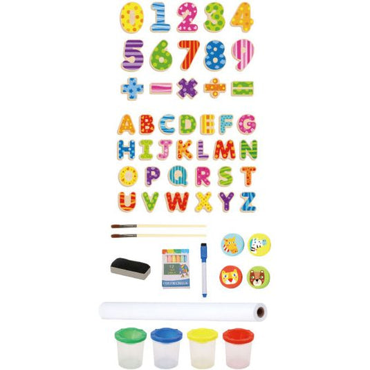 Tooky toy 2 in 1 Educatief Schoolbord magneet- krijtbord 56-delig