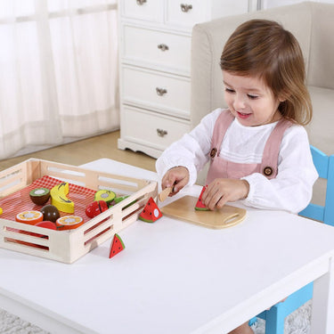 Tooky toy Houten Fruitkist met Snijfruit 21-delig