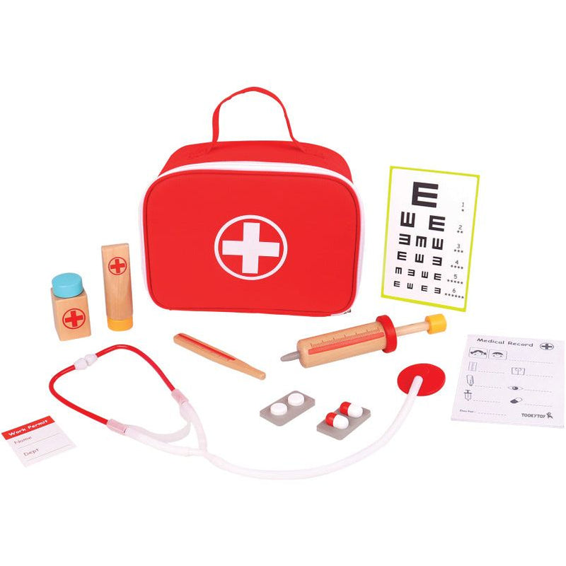 Load image into Gallery viewer, Tooky toy Little Doctor Houten Speelset Rood 11-delig
