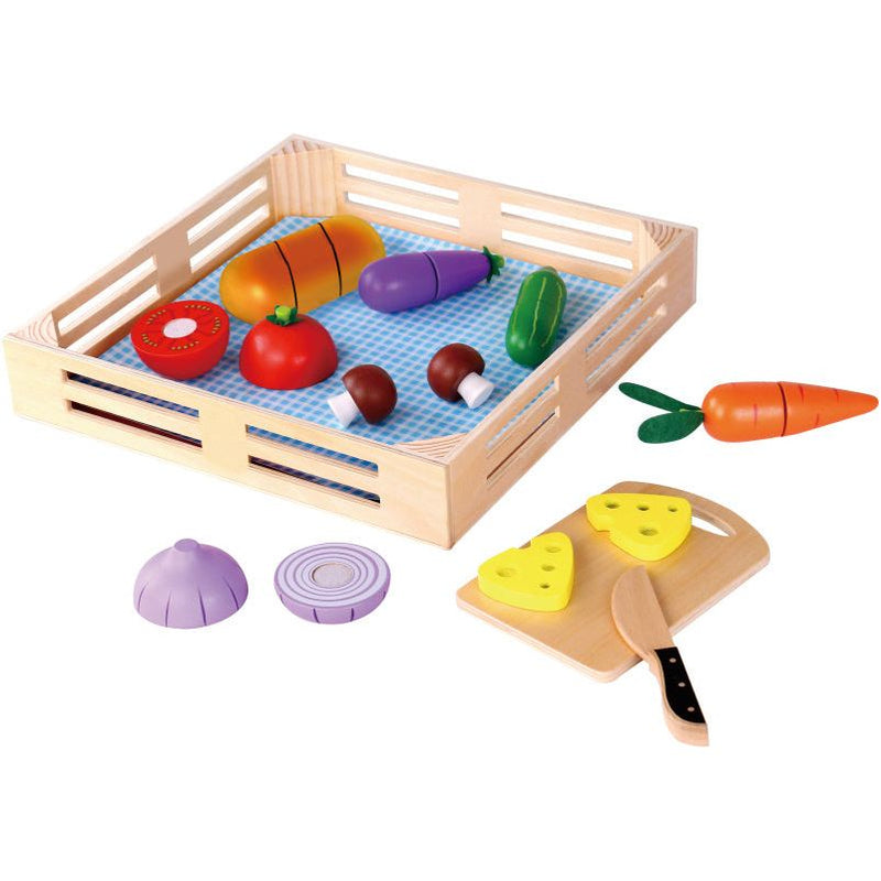 Load image into Gallery viewer, Tooky toy Houten Groentekist met Snijgroenten 20-delig
