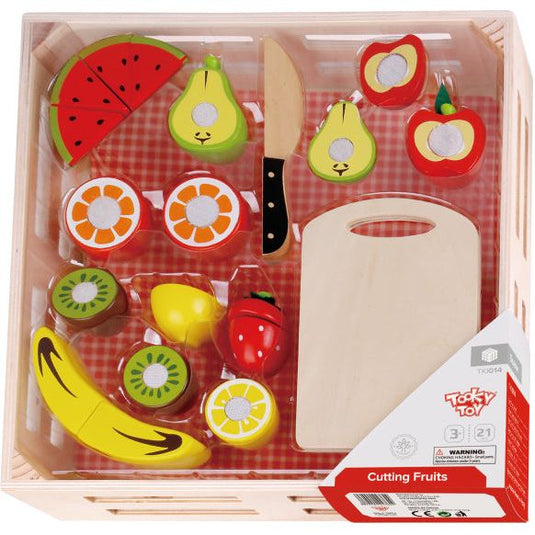 Tooky toy Houten Fruitkist met Snijfruit 21-delig