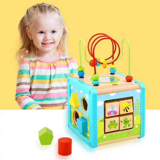 Tooky toy Houten Activiteitenkubus 18 maanden 6-delig