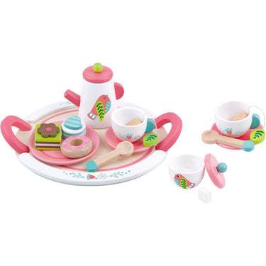 Tooky toy Houten Theeservies Wit Roze 19-delig