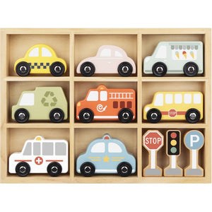 Tooky toy Houten Voertuigenen Verkeersbordenset 12-delig