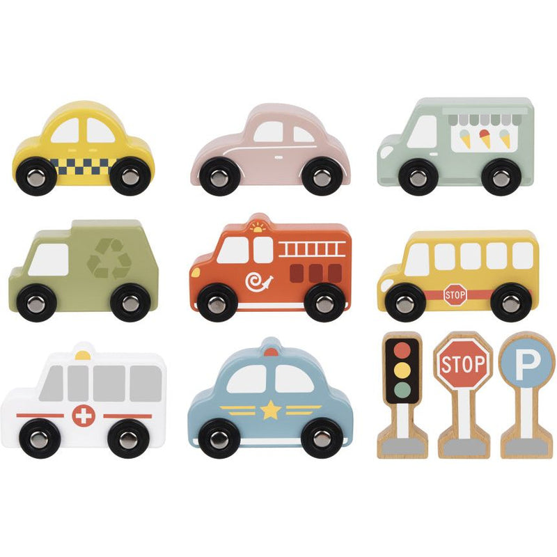 Load image into Gallery viewer, Tooky toy Houten Voertuigenen Verkeersbordenset 12-delig
