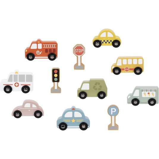 Tooky toy Houten Voertuigenen Verkeersbordenset 12-delig