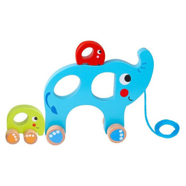 Tooky toy Olifant Houten Trekfiguur 18 maanden Blauw 3-delig