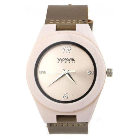 Wave hawaii Horloge Citizen Miyota heren 4 cm hout leer wit bruin