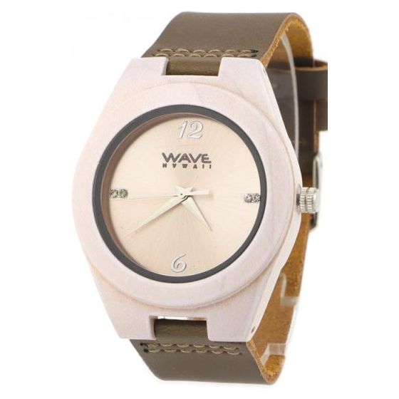Load image into Gallery viewer, Wave hawaii Horloge Citizen Miyota heren 4 cm hout leer wit bruin
