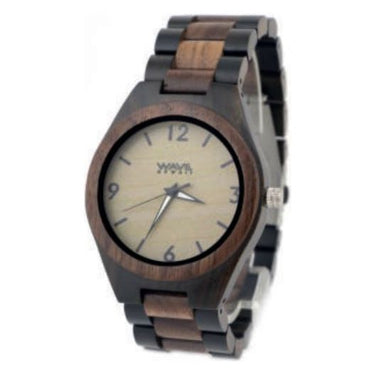 Wave hawaii Horloge Walnut heren 4 cm hout leer bruin