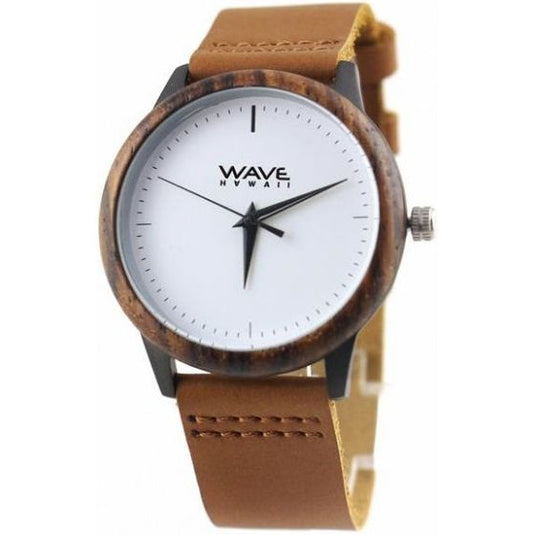 Wave hawaii Horloge Zebra dames 4 cm hout leer bruin