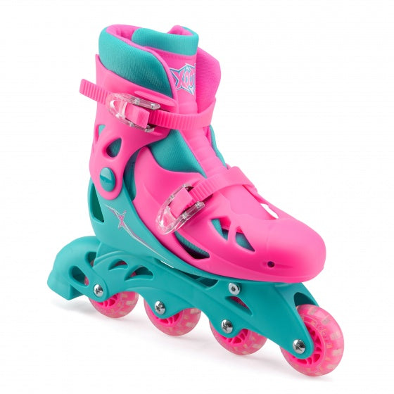 Load image into Gallery viewer, Xootz Inline skates hardboot roze turquoise maat 32-35
